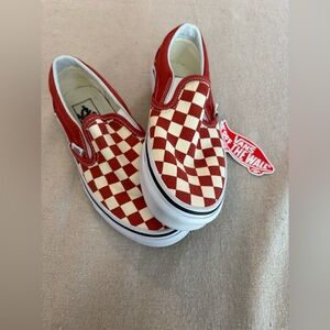 Vans Red and White Checkered Slip-Ons Women’s 5